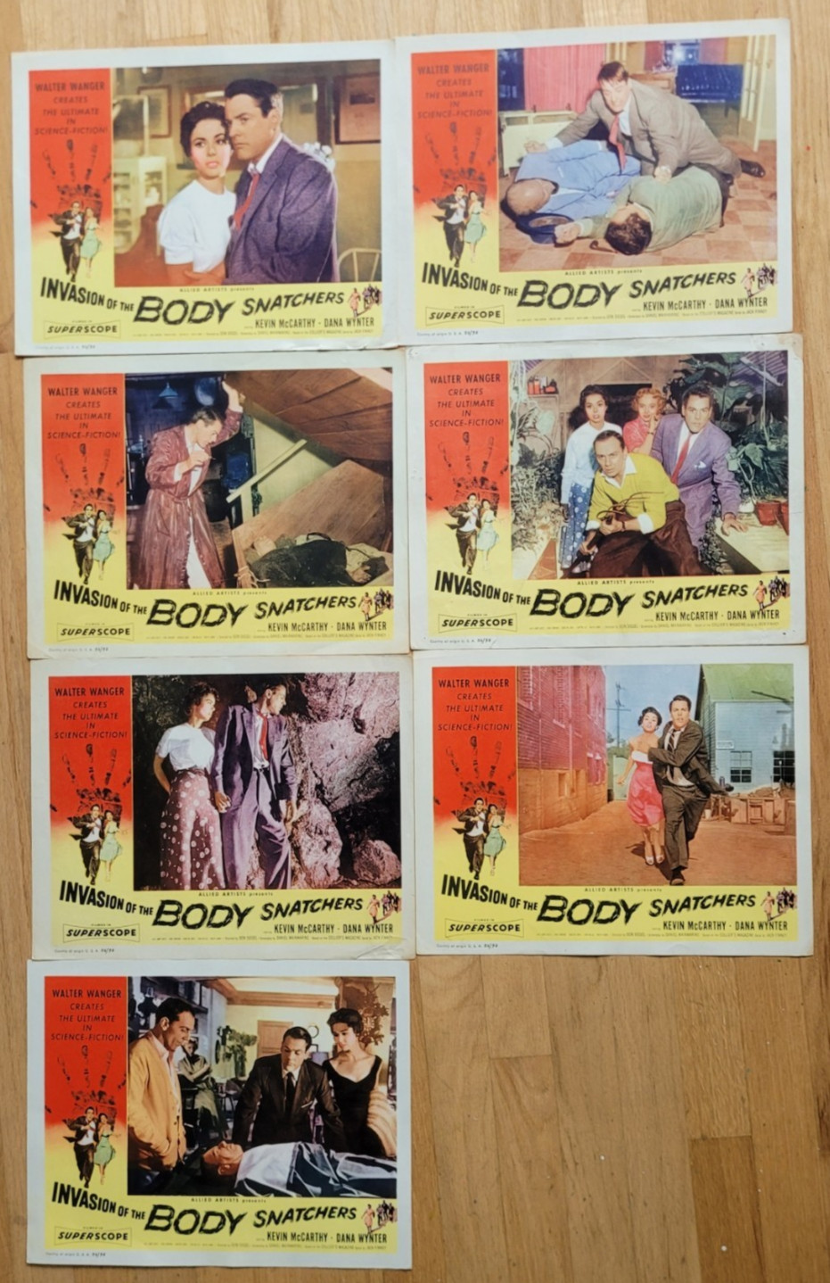 Invasion of the Body Snatchers 1956 lot of seven original sci-fi lobby cards
