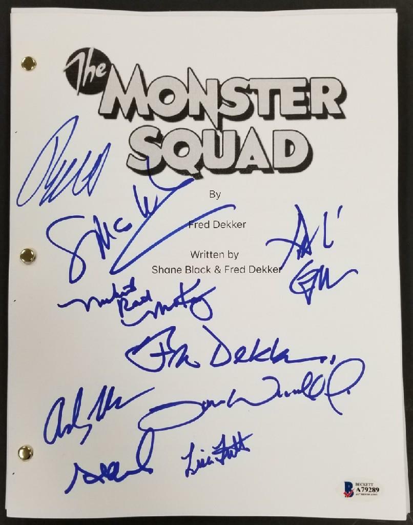 The Monster Squad Cast (9) signed Full Movie Script Autograph Dekker Gower ~ BAS
