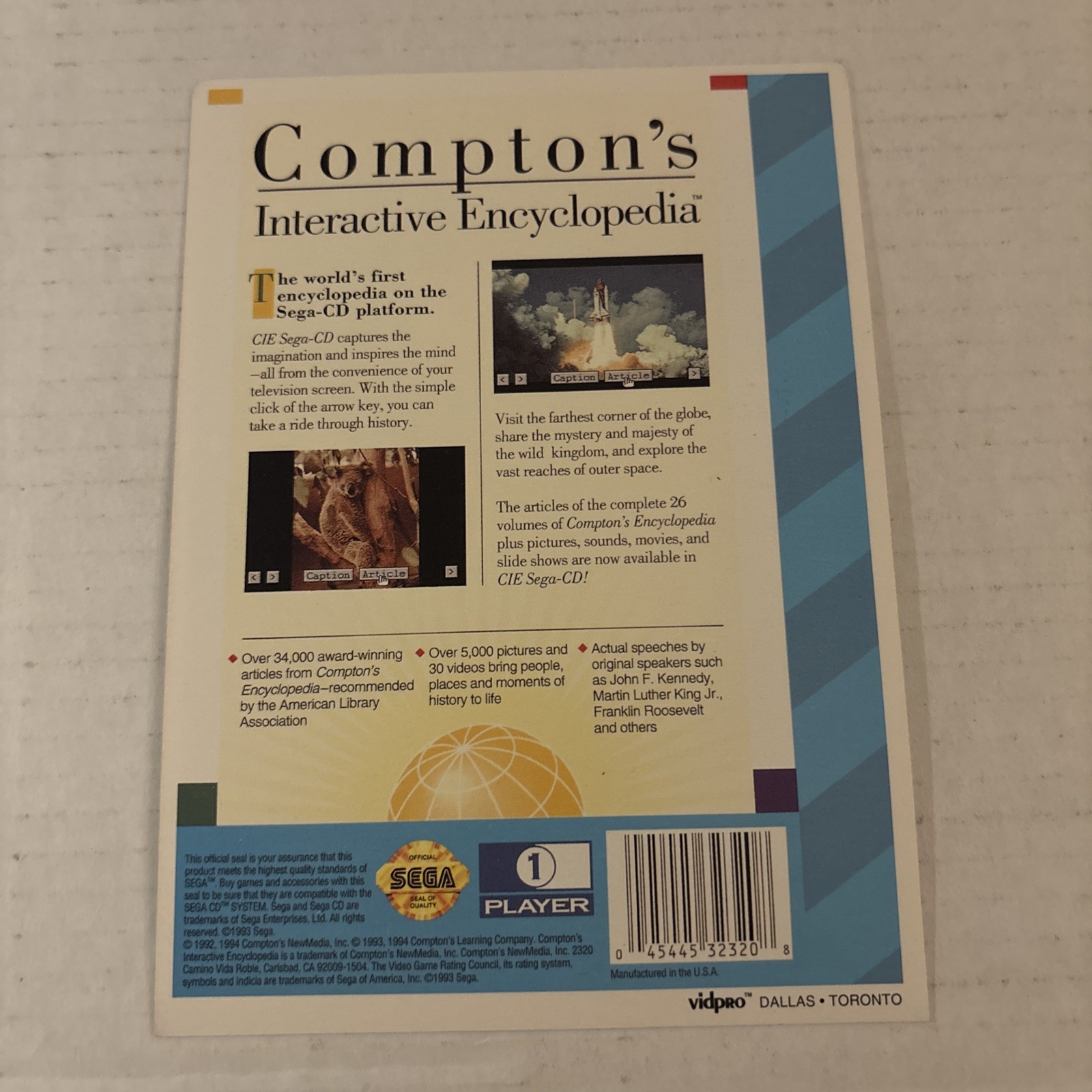 Sega CD Compton’s Interactive Encyclopedia VIDPRO Card Toys R Us Display Card