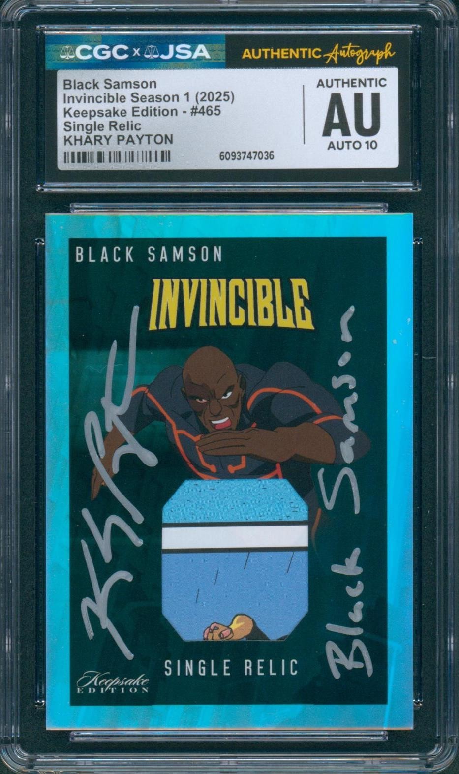 Khary Payton Signed Card Invincible Black Samson Single Relic CGCxJSA SLAB