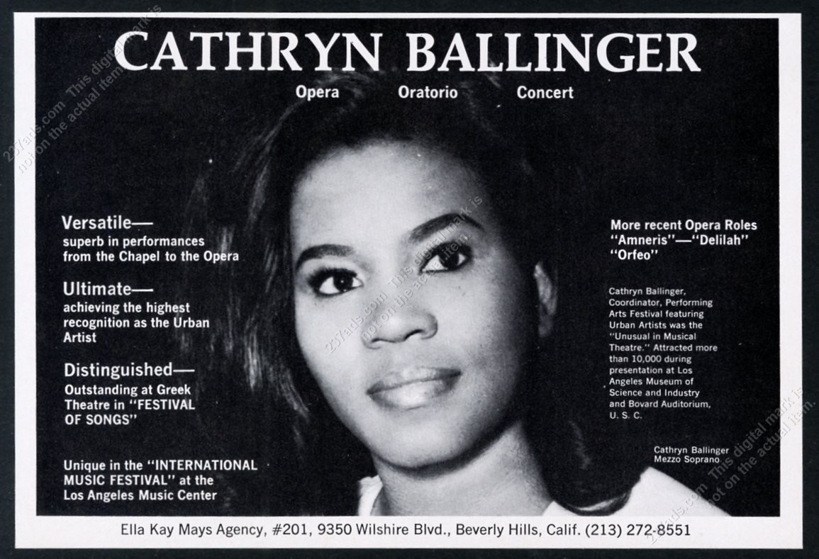 1971 Cathryn Ballinger photo opera singing recital tour booking vtg print ad