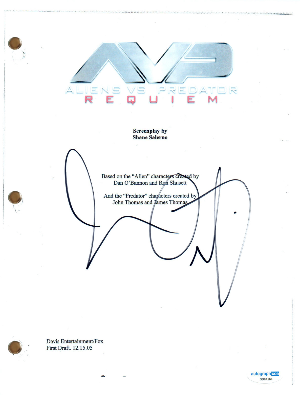 John Ortiz “Aliens vs Predator: Requiem” Signed Autograph Full Movie Script ACOA