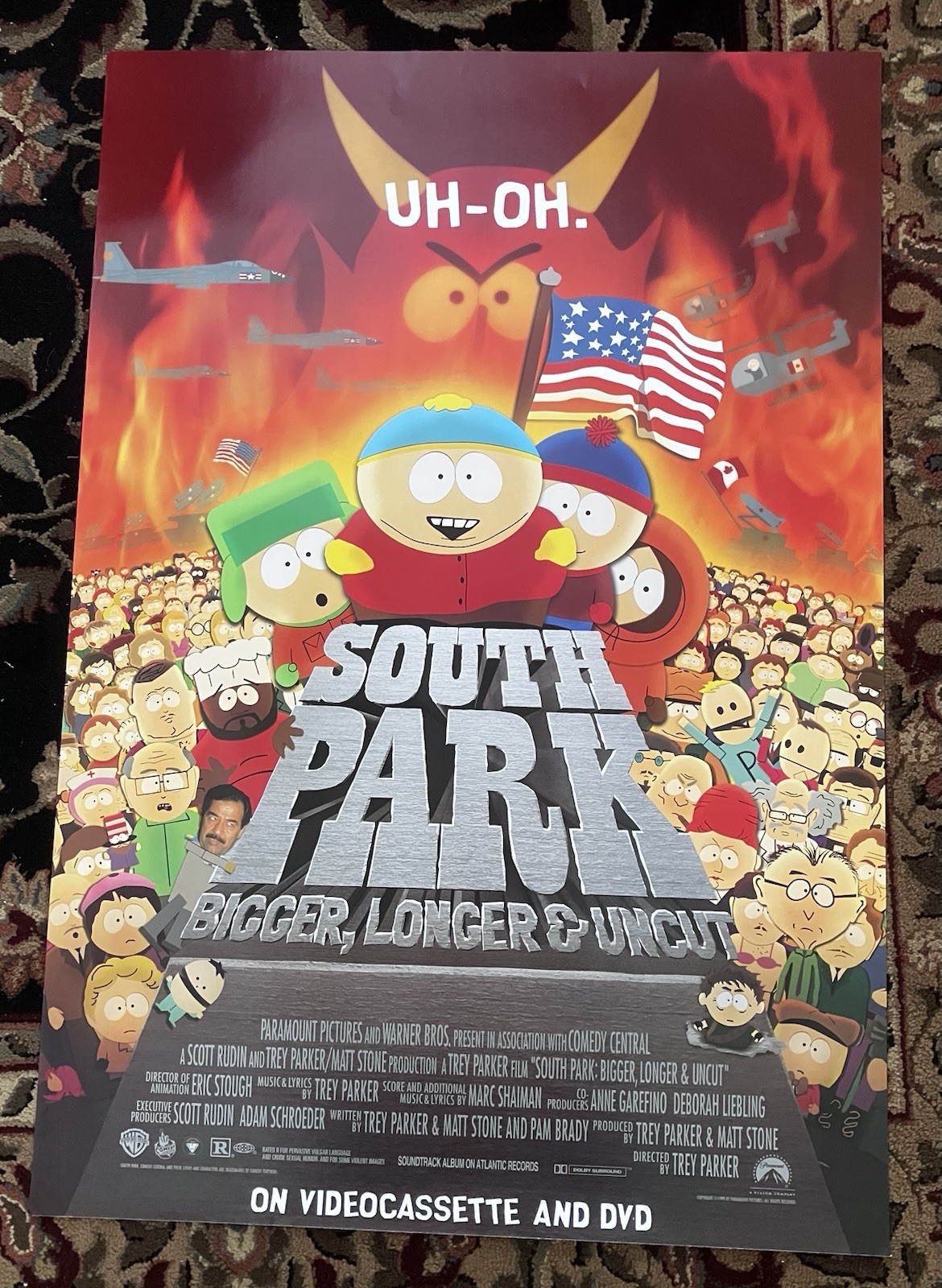 South Park Bigger, Longer & Uncut on DVD and VHS movie poster 27 x 39 1/2