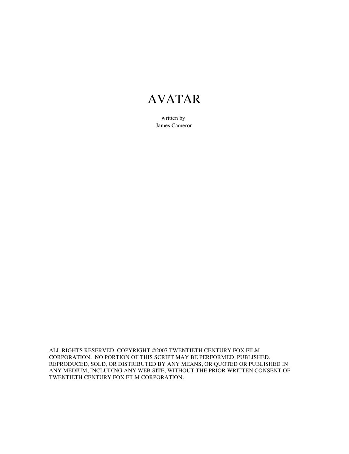Avatar Screenplay by James Cameron