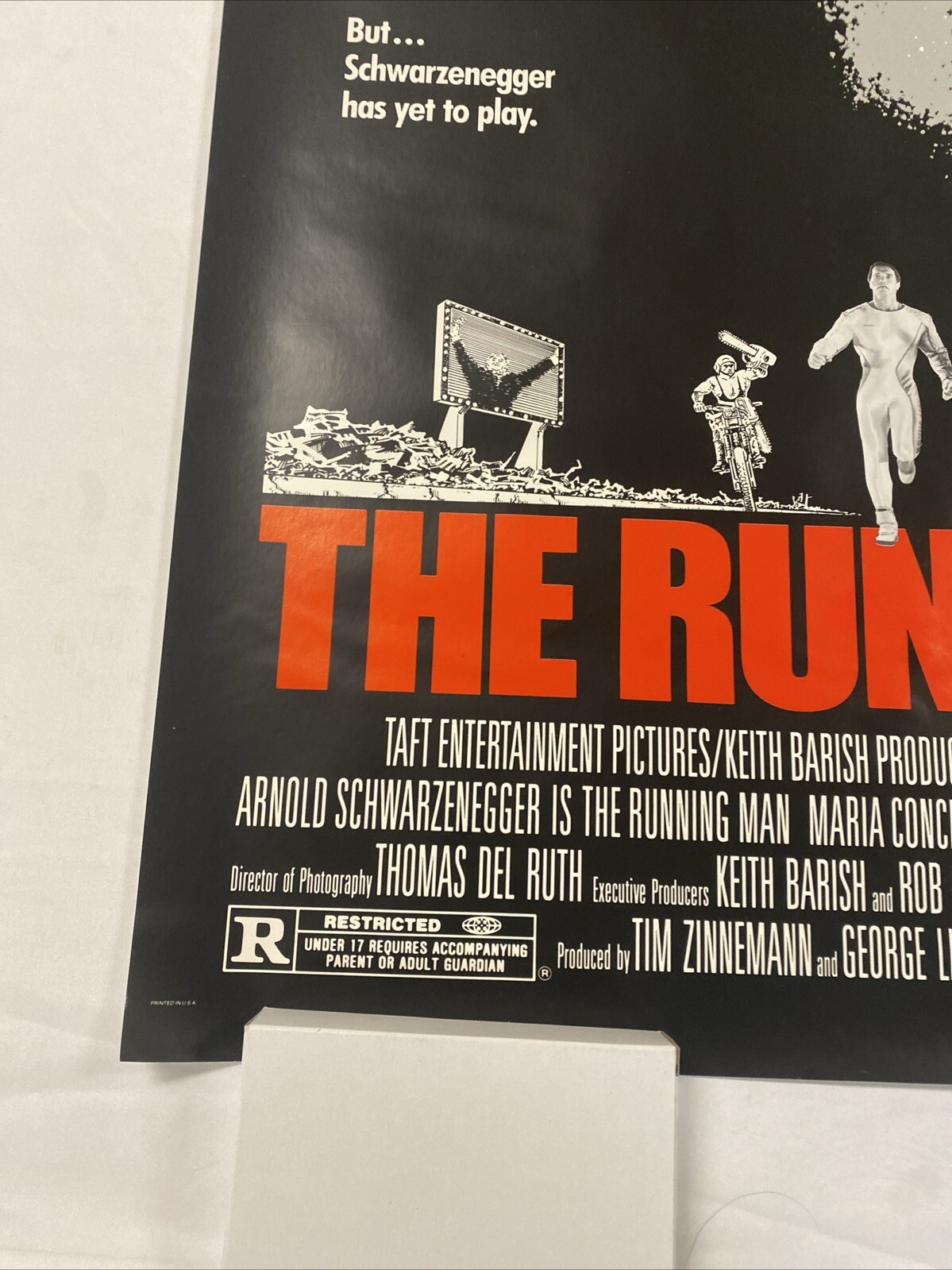 1987 RUNNING MAN ORIGINAL ROLLED 27×41 UNUSED 1-SHEET NSS POSTER SCHWARZENEGGER