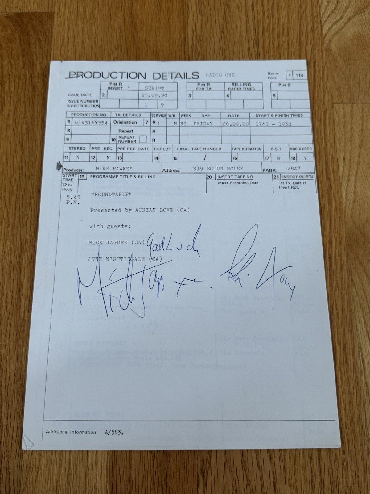Awesome Mick Jagger Rolling Stones Signed Production Script Beckett LOA