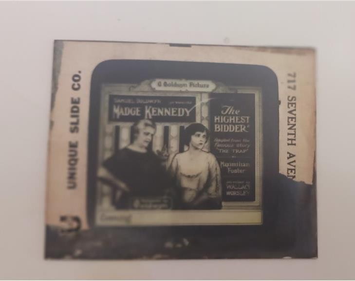 MAGIC LANTERN GLASS SLIDE 1921 SILENT MOVIE THE HIGHEST BIDDER MADGE KENNEDY