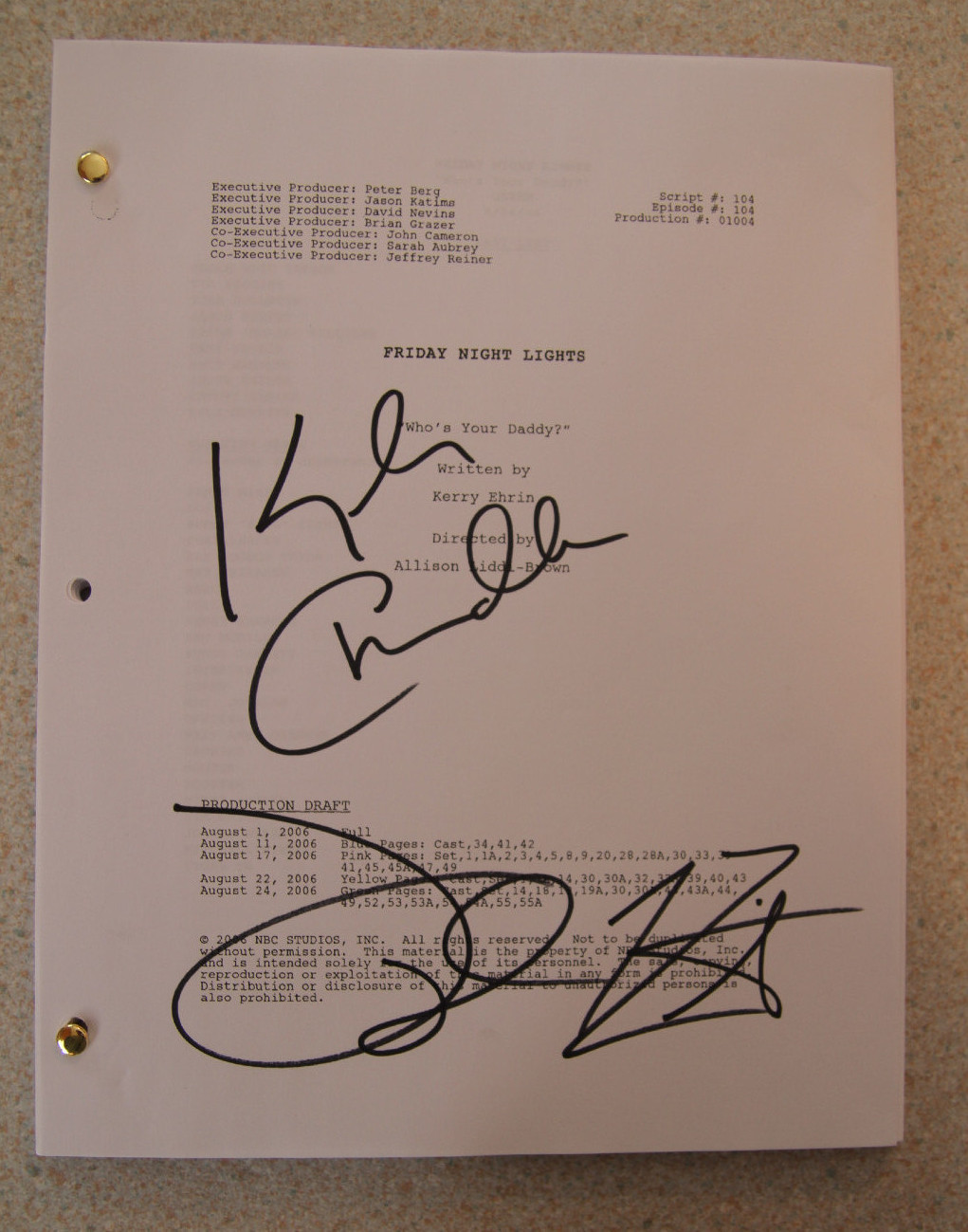FRIDAY NIGHT LIGHTS autographed script Taylor KITSCH Kyle CHANDLER signed auto’d