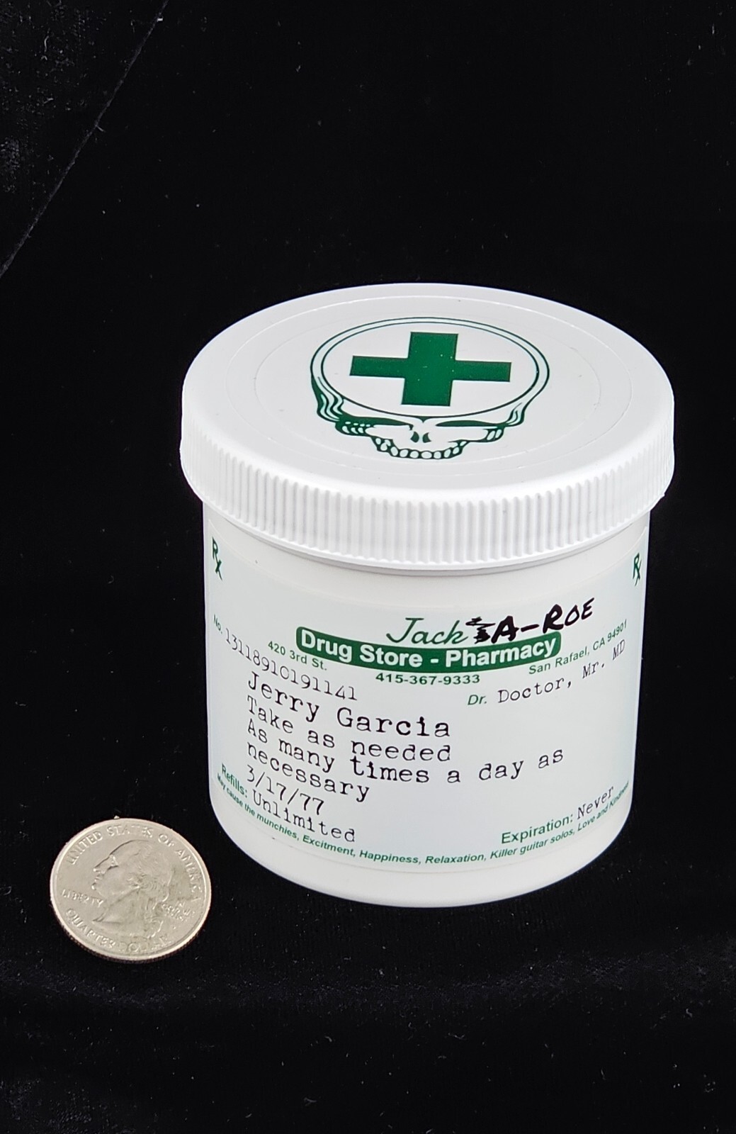 Grateful Dead – Jerry Garcia 6oz white plastic stash jar 2.75″x2.75″