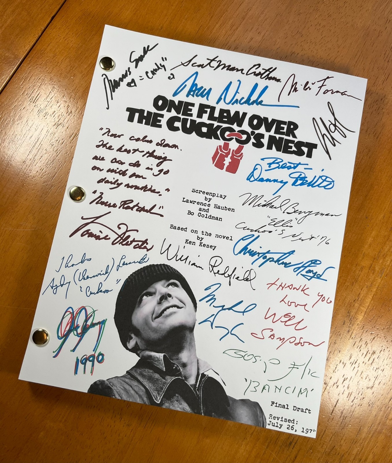 One Flew Over the Cuckoo’s Nest Script Signed- Autograph Reprints- 130 Pages