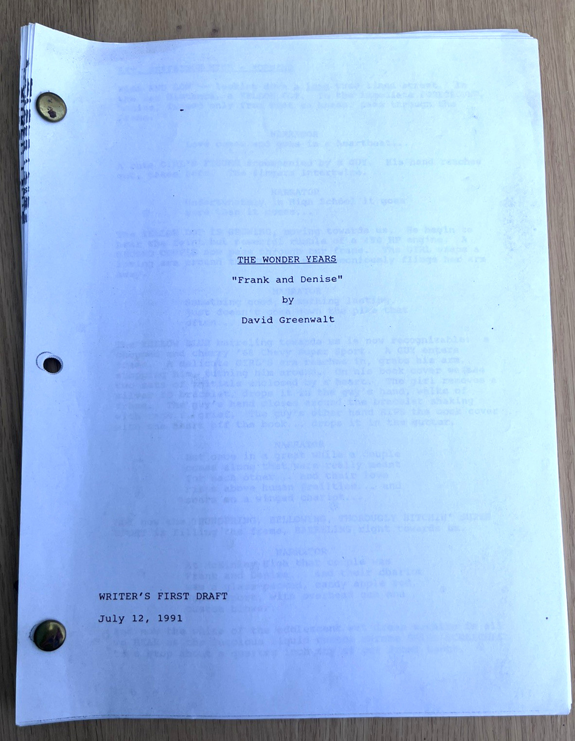 1990 The Wonder Years TV Television Show Original Script Frankie And Denise S5E4