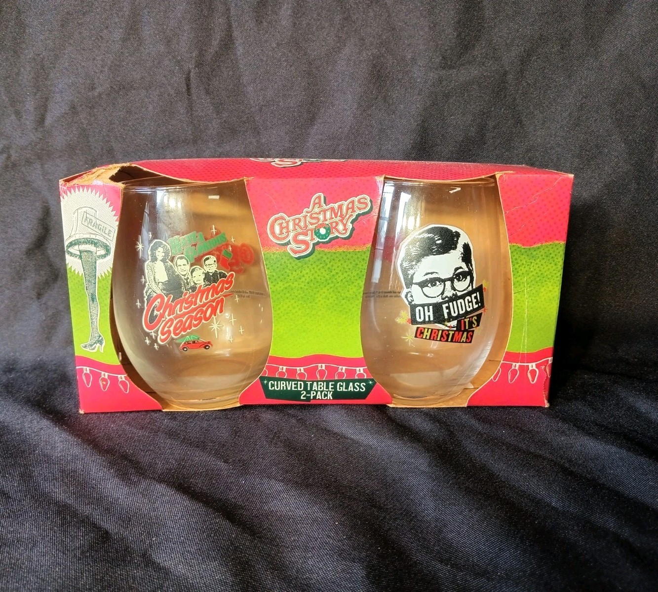 A Christmas Story Curved Table Glasses Set Iconic Quotes Oh Fudge It’s Christmas