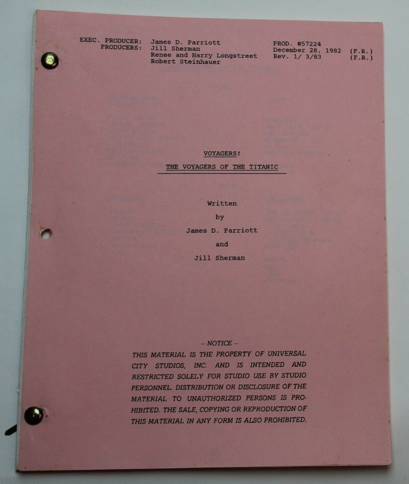 VOYAGERS! / Jill Sherman 1983 Script “Voyagers of the Titanic” rescue Mona Lisa