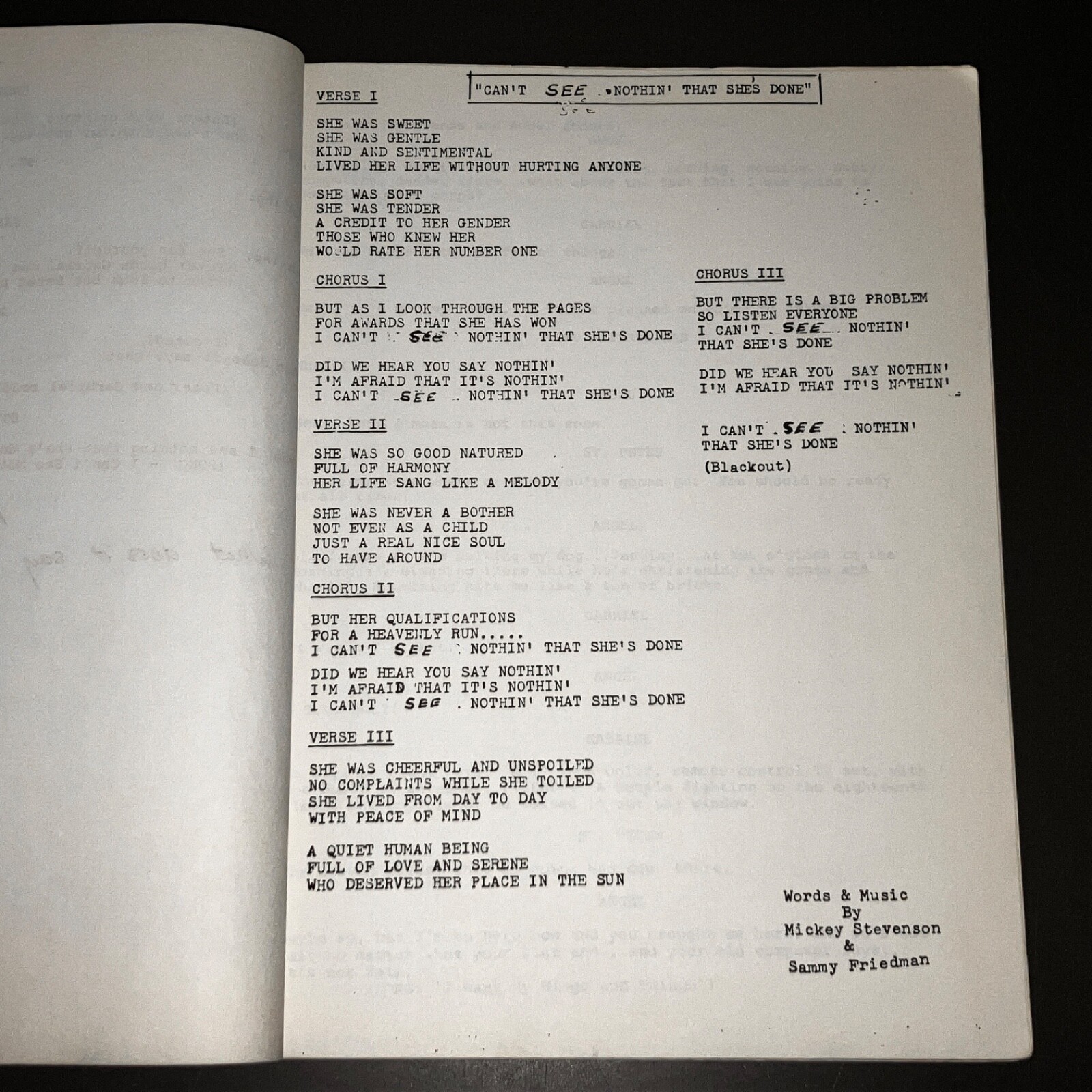 WINGS & THINGS Mickey Stevenson Motown Musical Script Production Notes COA