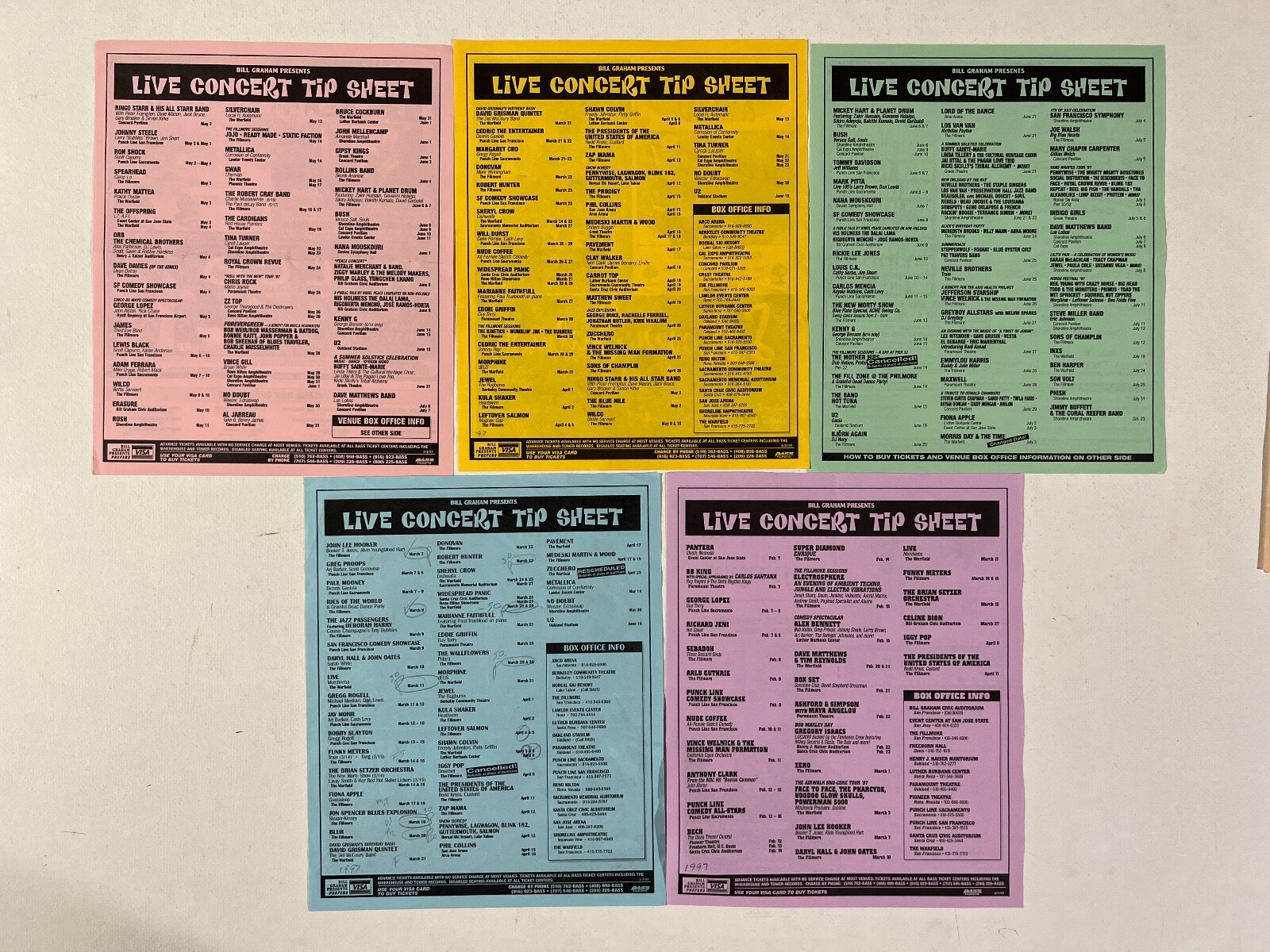 5 Bill Graham Presents 1997 concert handbills Iggy Pop No Doubt Widespread Panic