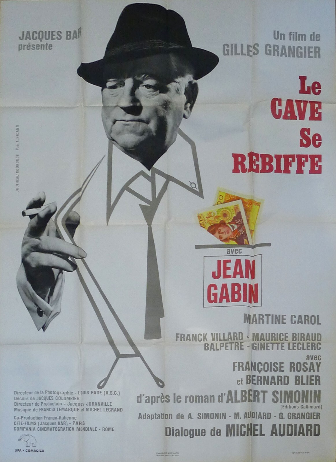 LE CAVE SE REBIFFE – JEAN GABIN / AUDIARD – ORIGINAL LARGE FRENCH MOVIE POSTER