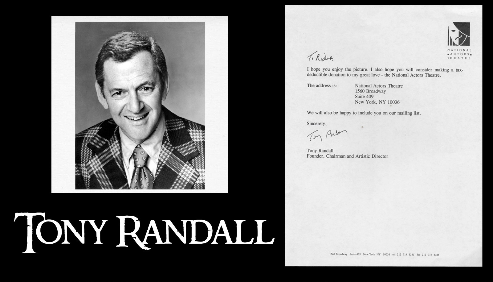 TONY RANDALL – Authentic TLS Autograph Signed LETTER – The ODD COUPLE 1970-1975