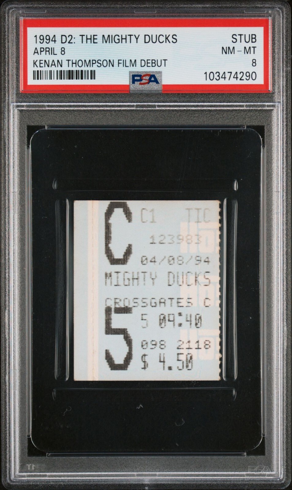 D2 Mighty Ducks Ticket Stub PSA 8 Kenan Thompson Film Debut Coach Bombay 4/8/94