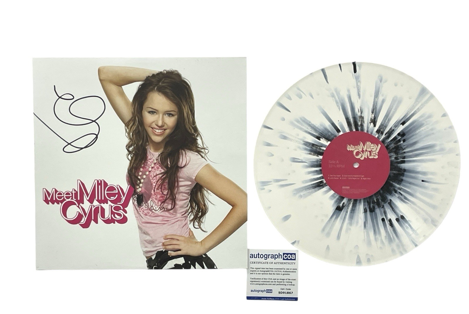Meet Miley Cyrus Signed Limited White/Black Splatter Vinyl Hannah Montana ACOA