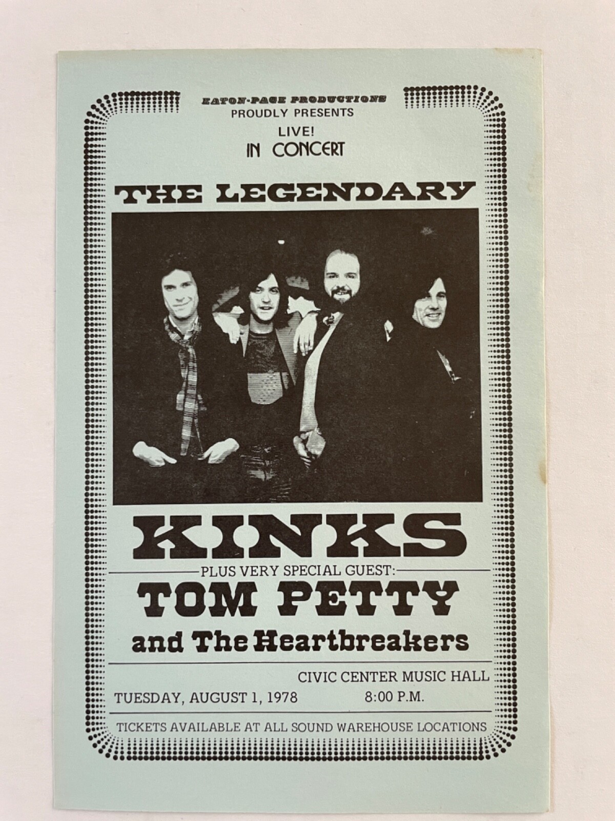 The Kinks, Tom Petty & the Heartbreakers 1978 Oklahoma City, OK Concert Handbill