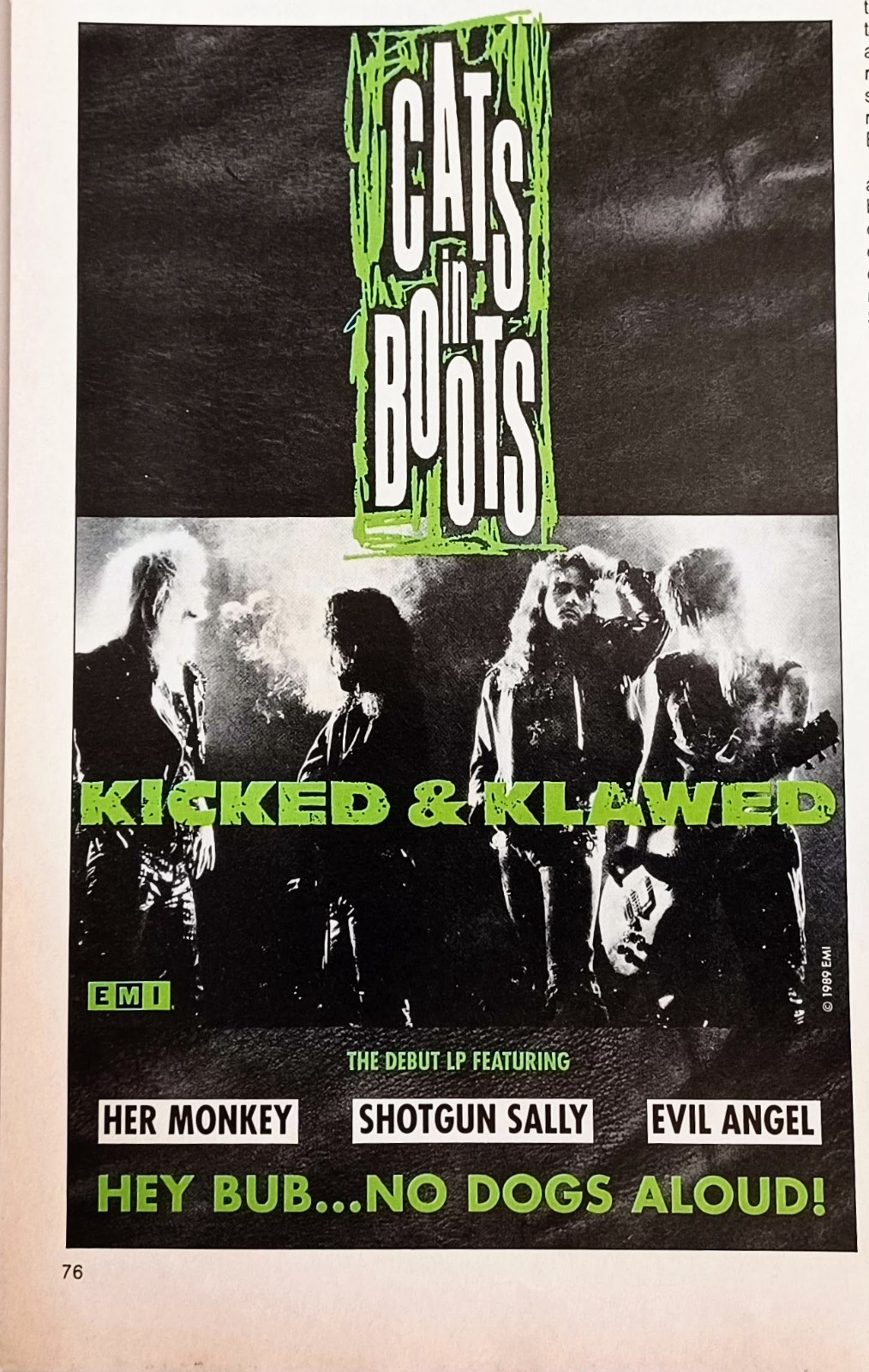CATS IN BOOTS~KICKED & KLAWED~1990 ALBUM PROMO~PRINT AD ADVERT PINUP CLIPPING