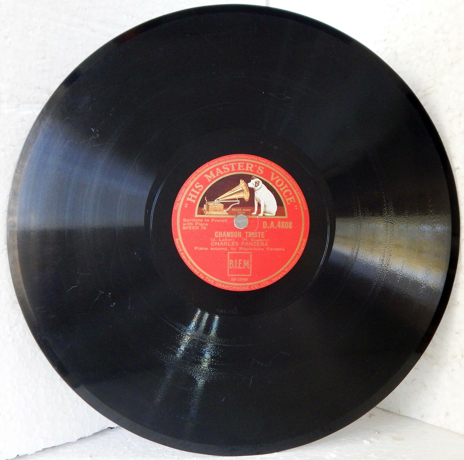 CHARLES & MAGDELEINE PANZERA on 1935 English HMV D.A.4808 FRENCH 78 RPM
