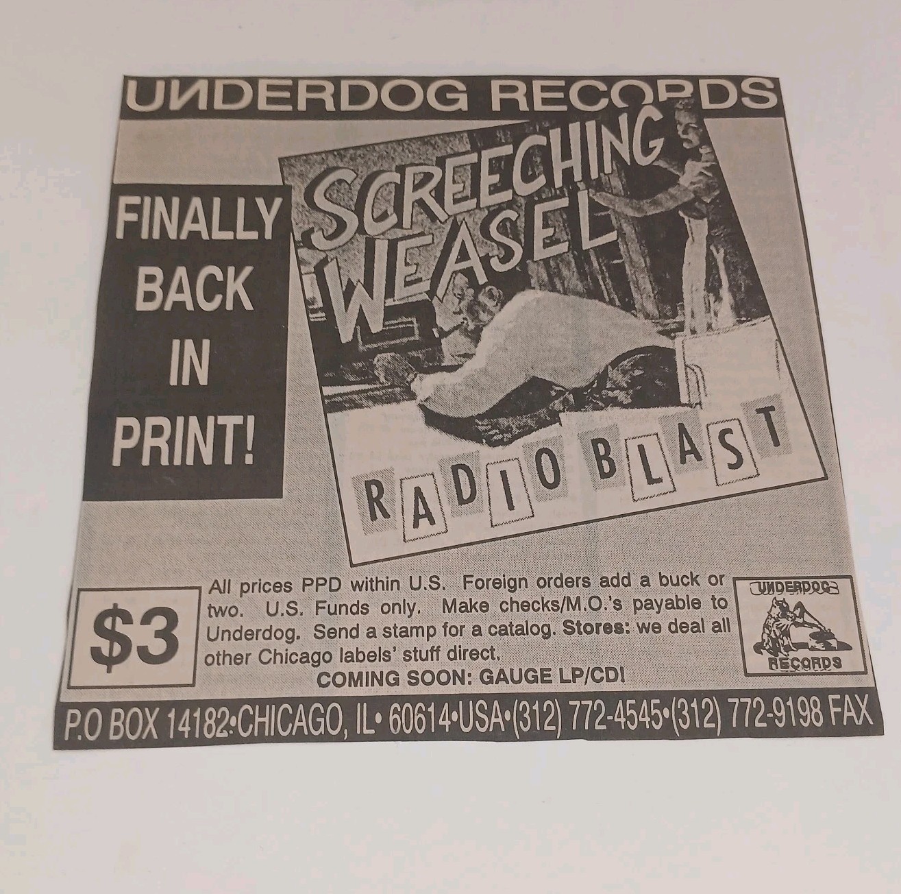 Screeching Weasel Radio Blast Promo Flyer Ad Underdog Records 90s Pop Punk