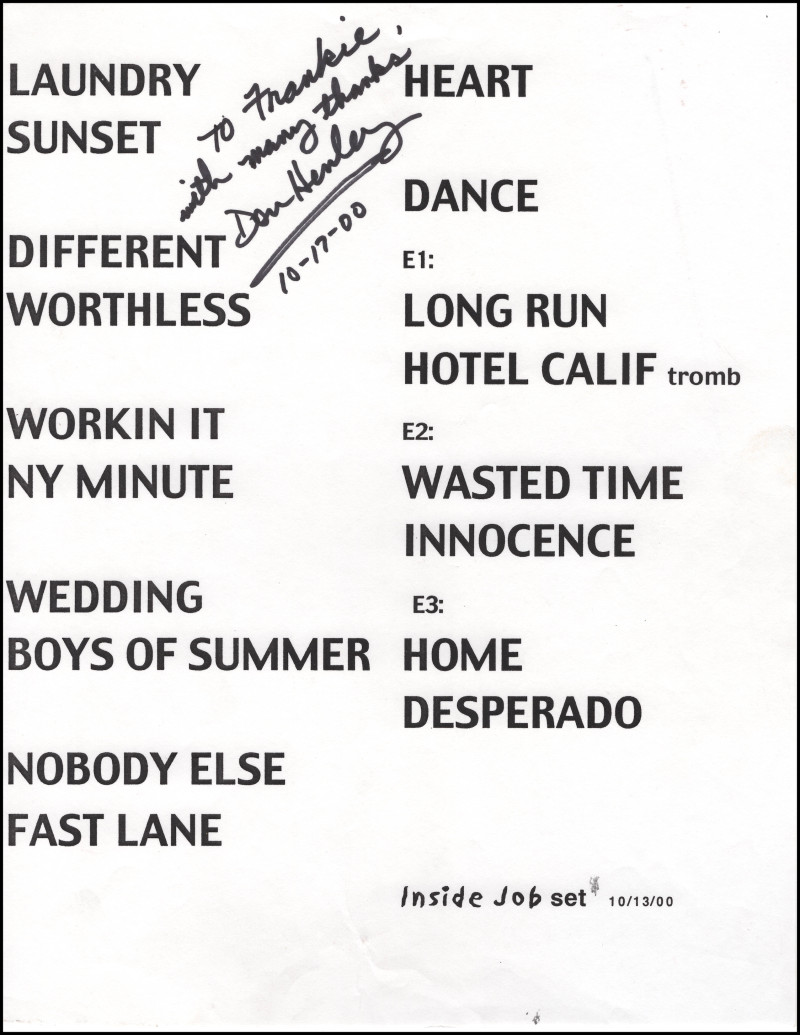 Don Henley Eagles Signed Autograph Inside Job Tour Set List & Pass – Beckett COA