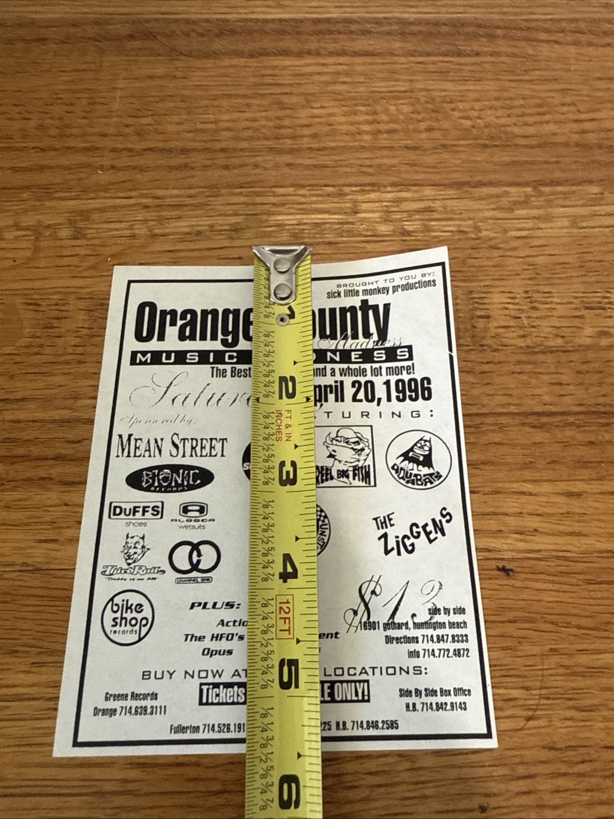 Vintage Orange County Music Madness 1996 Concert Show Flyer Ziggens RBF Unsteady