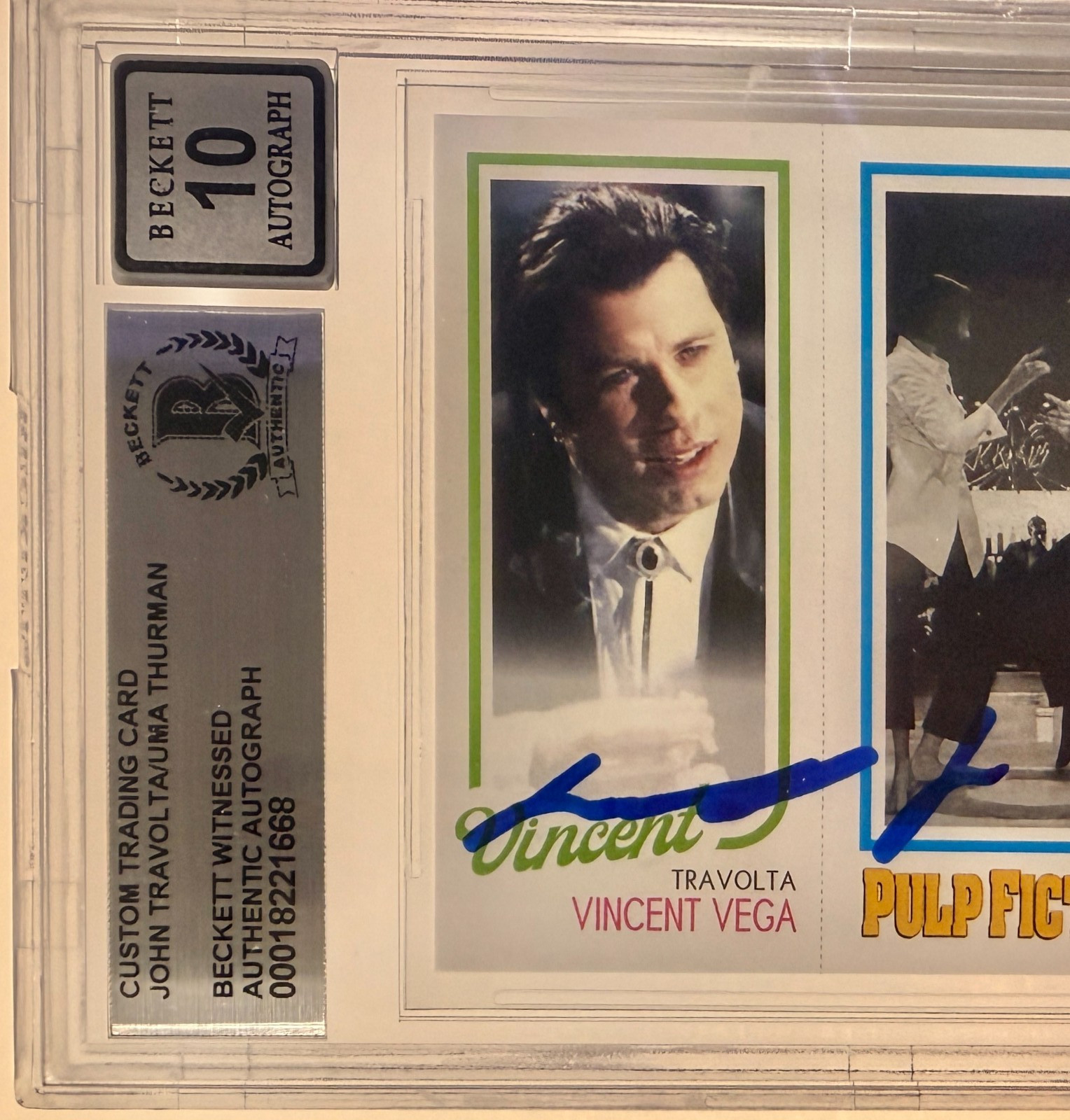 Custom Card Pulp Fiction #94 Signed John Travolta Uma Thurman Beckett AUTO 10
