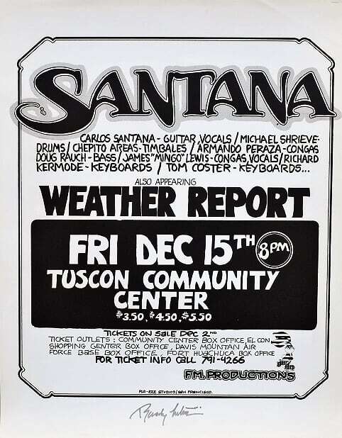 Santana Concert Poster Tucson 1972 Randy Tuten Signed