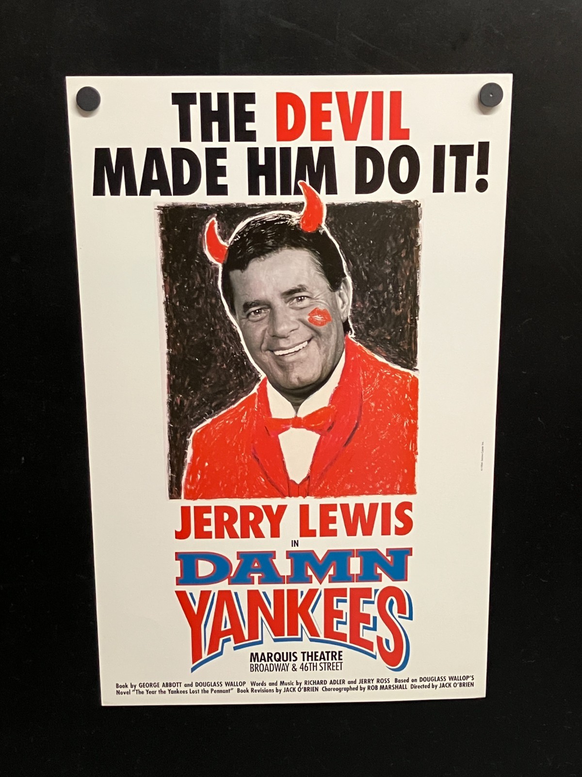 Jerry Lewis in Damn Yankees Broadway Play 14×22 Window Card Poster