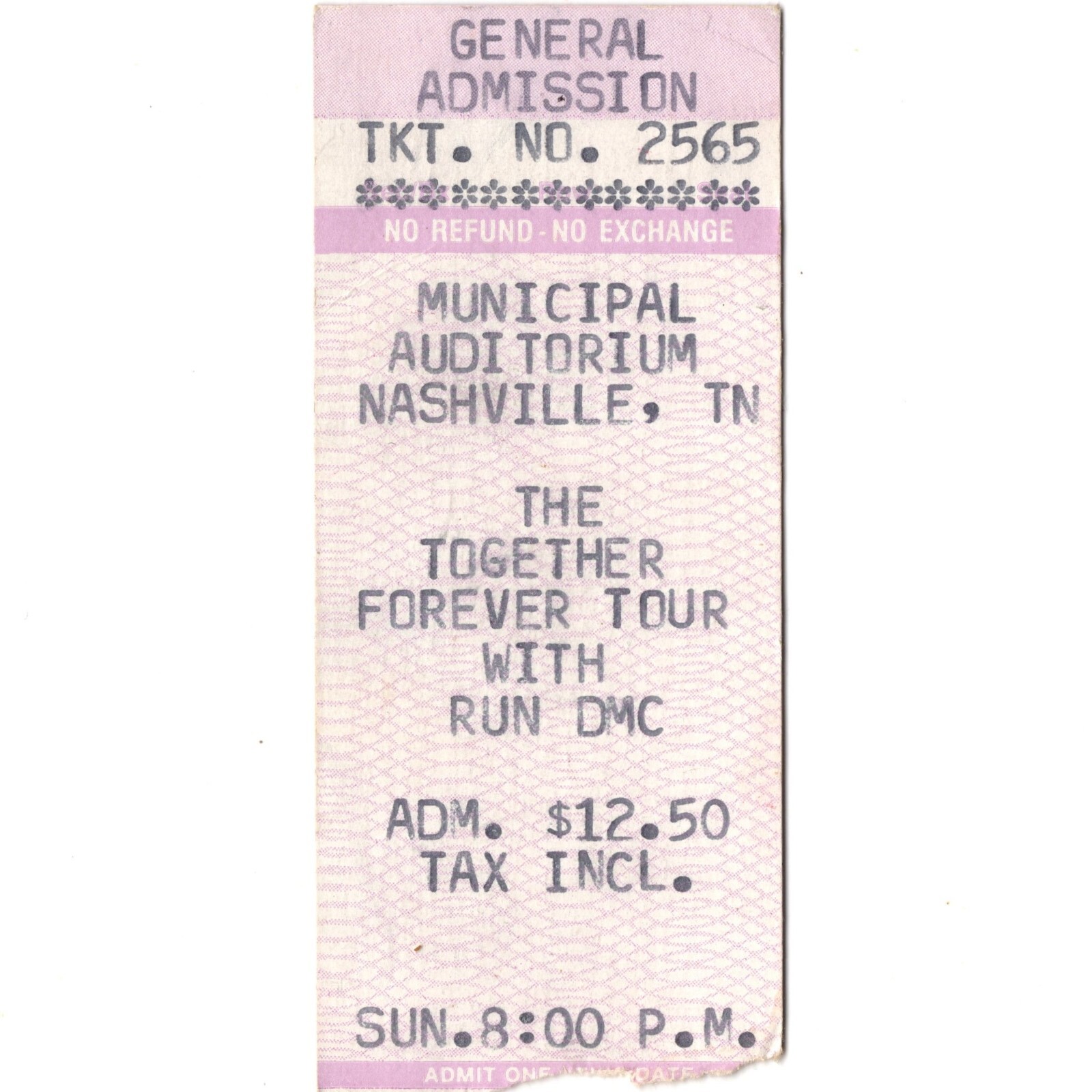 RUN DMC & THE BEASTIE BOYS Concert Ticket Stub NASHVILLE 8/1/87 TOGETHER FOREVER