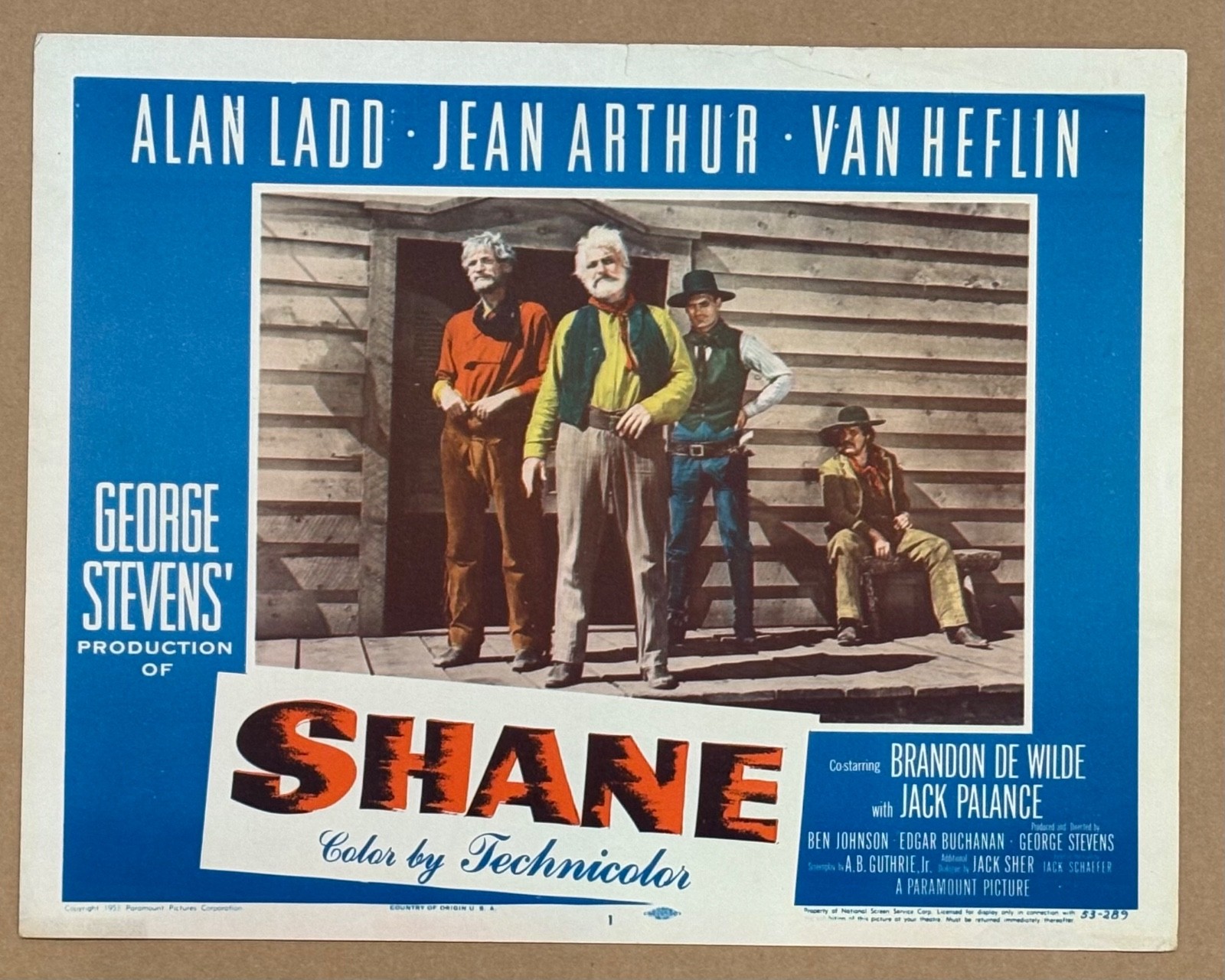 SHANE ’53 JACK PALANCE AS GUNFIGHTER IN FRONT OF SALOON WESTERN LC