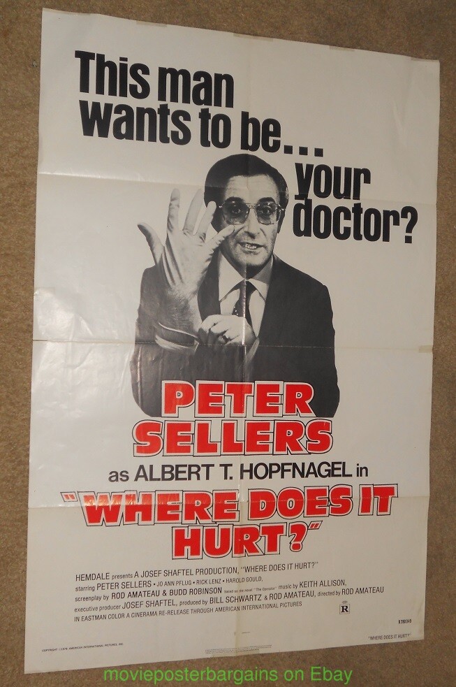 WHERE DOES IT HURT MOVIE POSTER Original R1978 Folded 27×41 PETER SELLERS