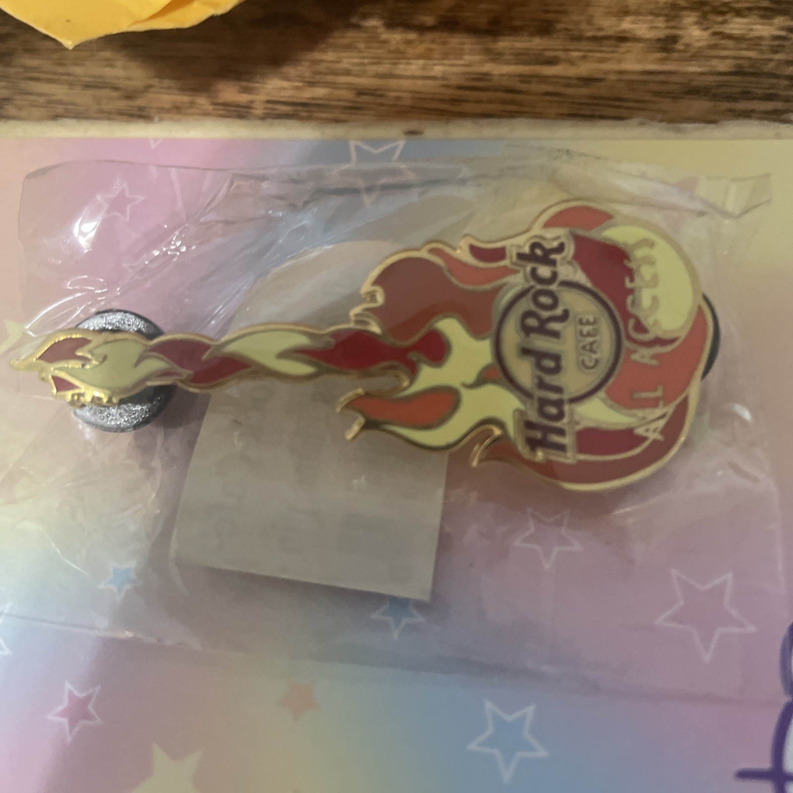 Hard Rock Cafe All Access Flaming Guitar Lapel Pin Hat Pin Double New