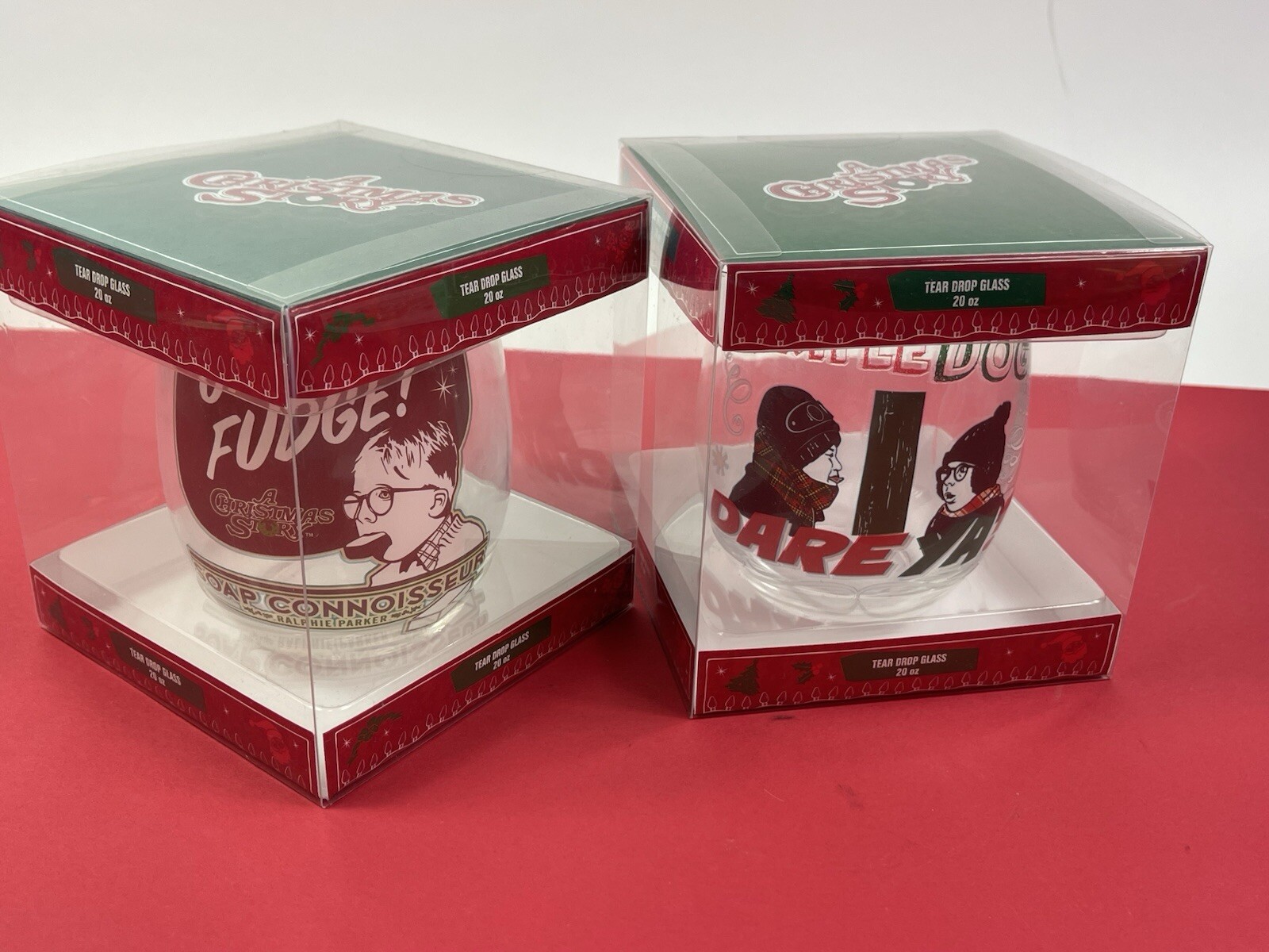 X2 A Christmas Story Tear Drop Glasses 20 oz.Triple Dog Dare & Oh Fudge Ralphie