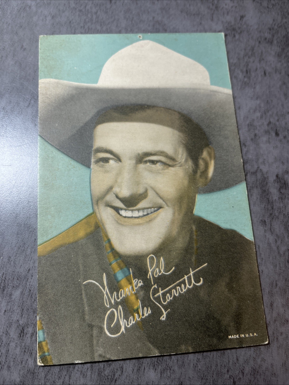 Vintage Exhibit Arcade Card Western Cowboy 5.5×3.5 Made In USA Charles Starrett