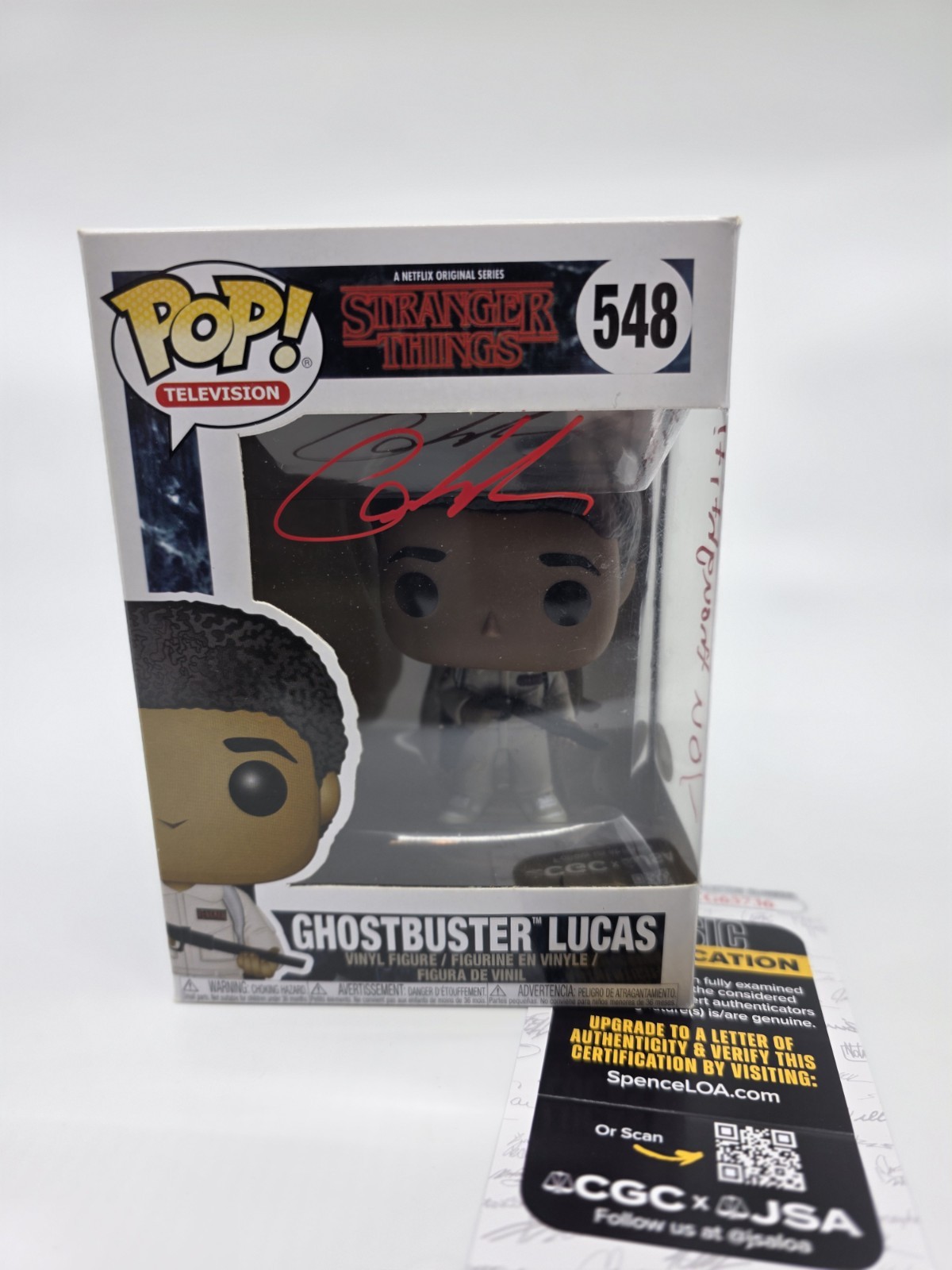 Funko Pop Stranger Things Ghostbuster Lucas Caleb McLaughlin Signed JSA w/ Quote