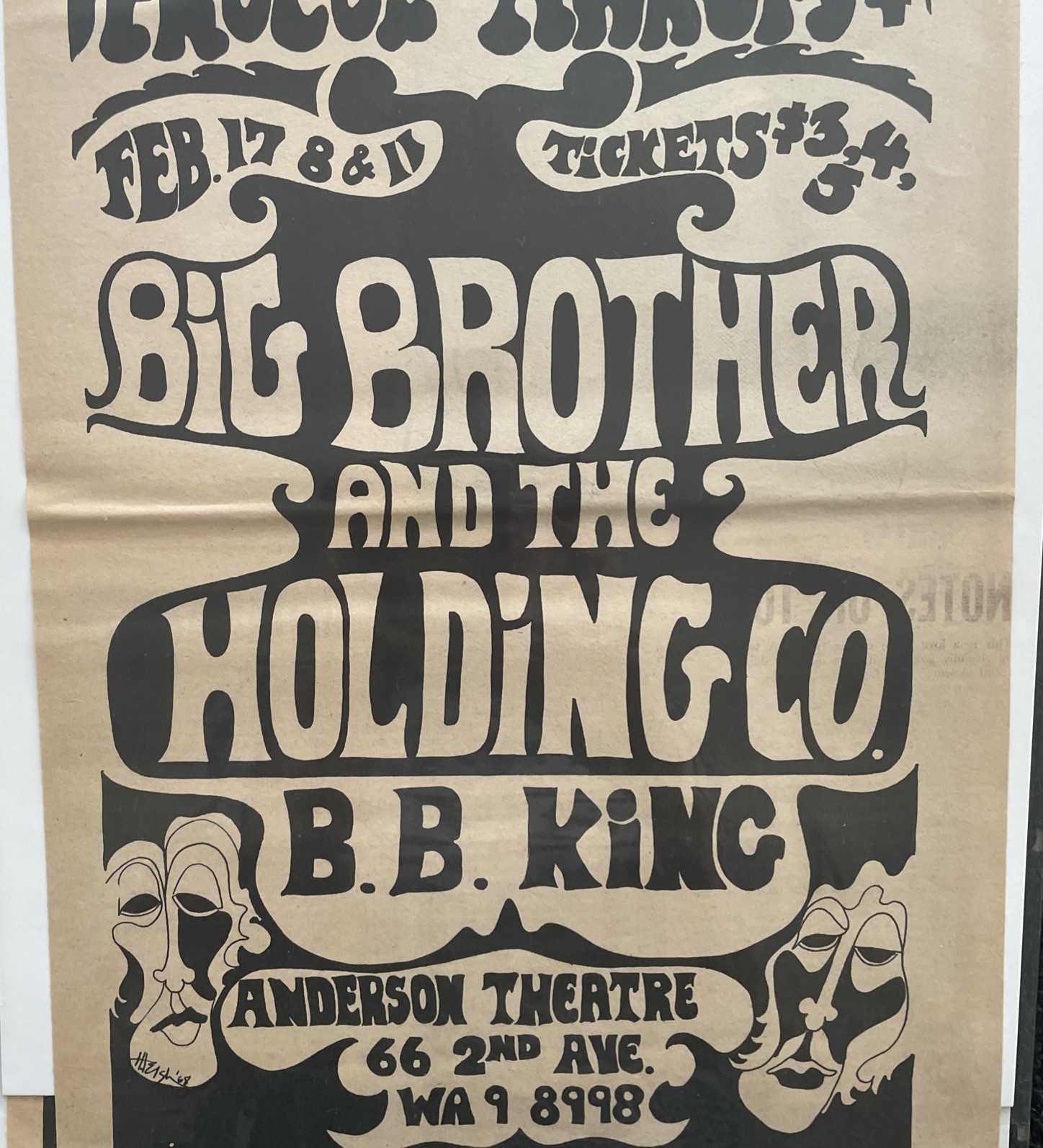 1968 Procul Harum, Big Brother & Holding Co. ANDERSON THEATRE N.Y, Concert Ad