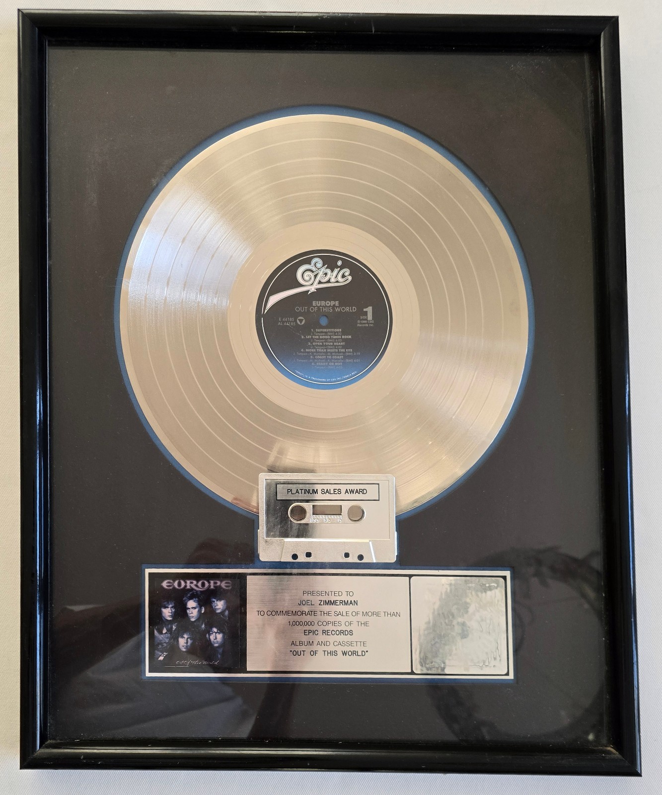 Europe – Final Countdown -Multi-Platinum Sales Awards. Framed.