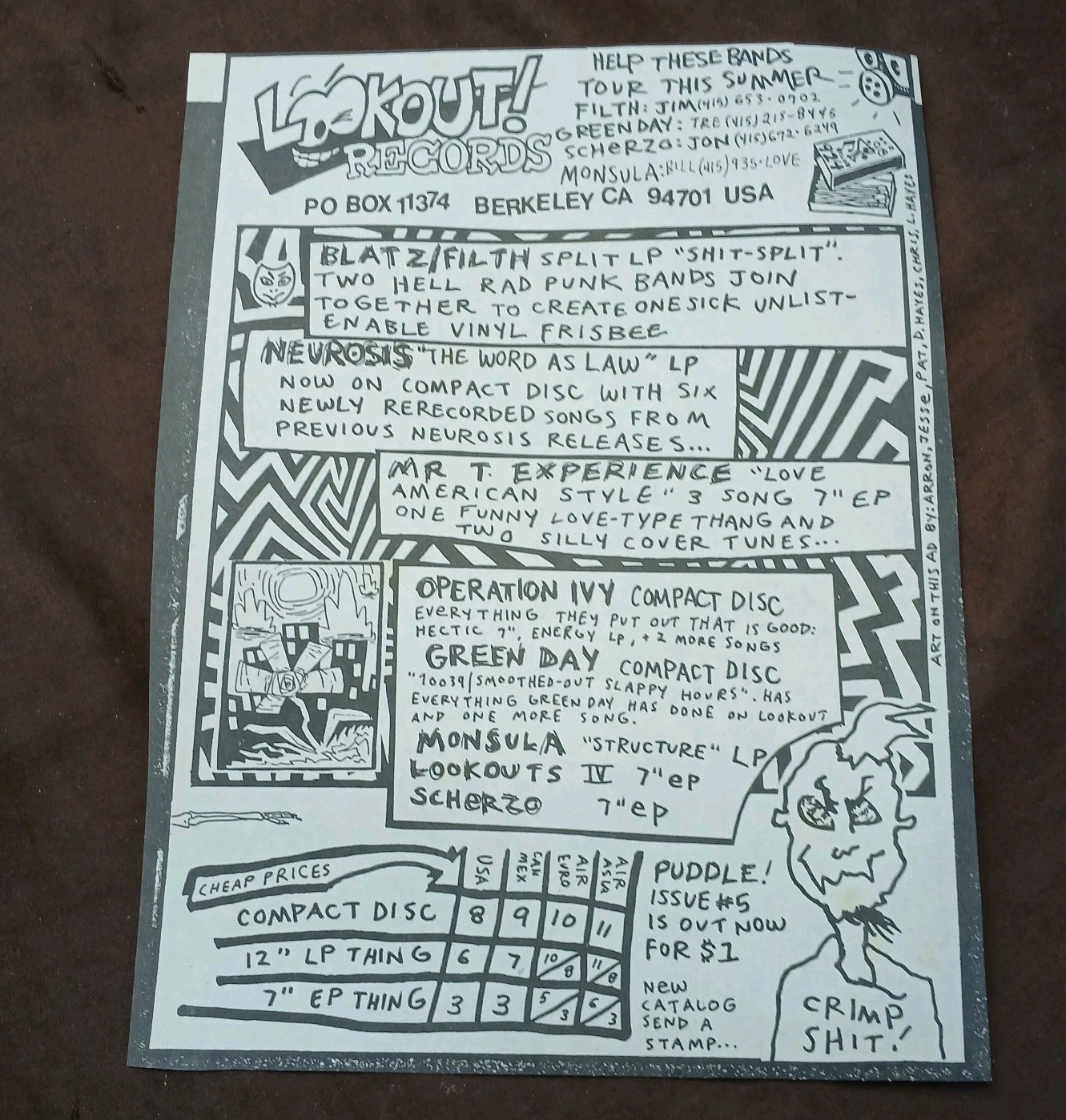Lookout Records Promo Flyer 90s Green Day Neurosis Operation Ivy East Bay Punk
