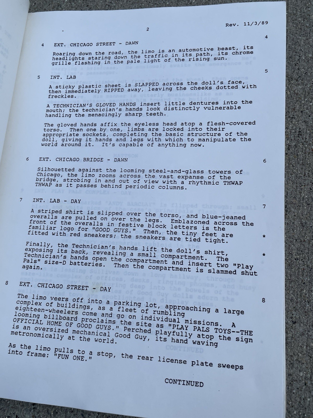 SCRIPT CITY Movie Script Child’s Play II – Seventh Draft 1989 Horror – Chucky