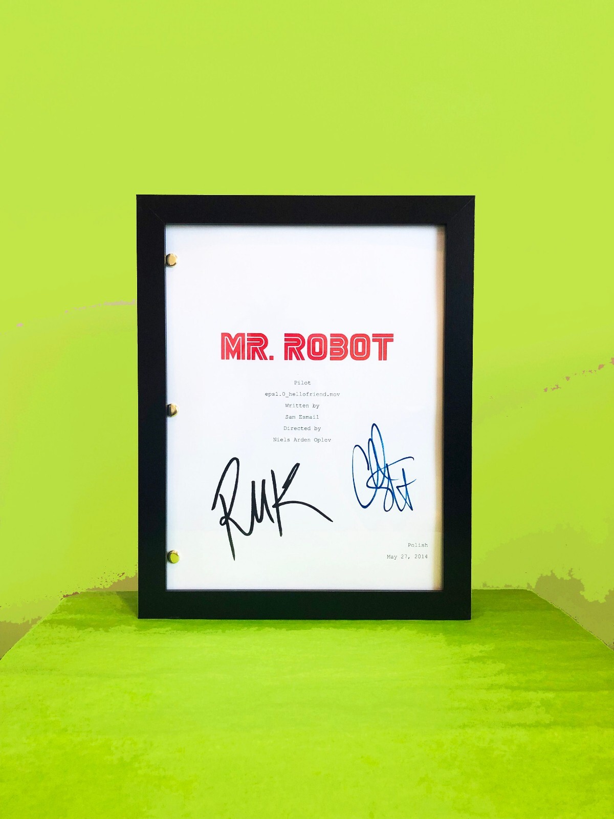 Mr. Robot Tv Show Script 63 Pages, Christian Slater and Rami Malek Autographs