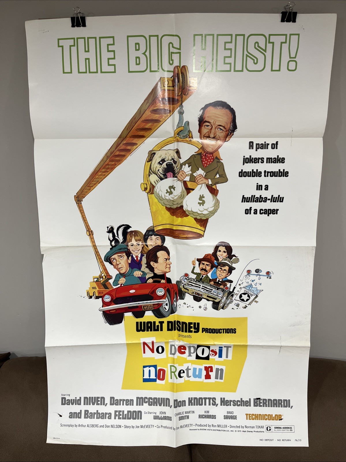 Disney No Deposit No Return Original 1976 Movie Poster 27×41 Folded Has Damage