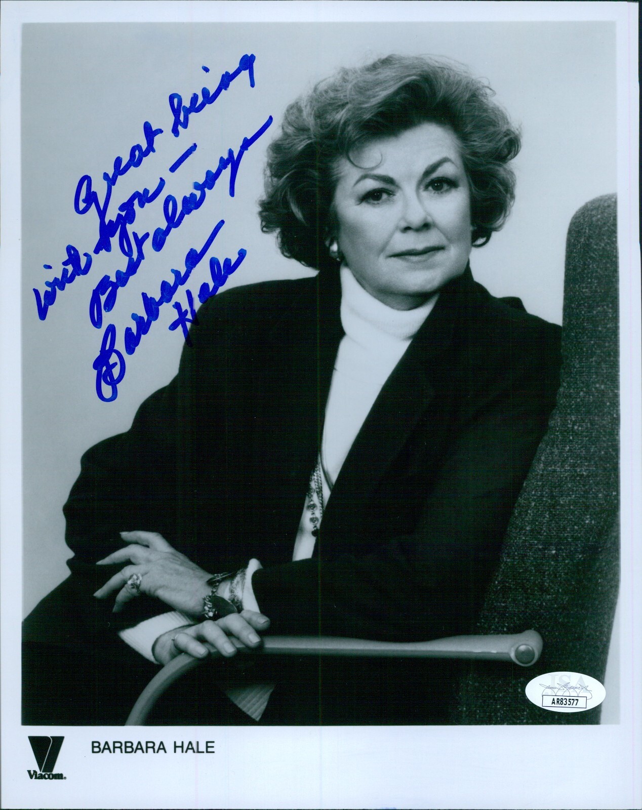 Barbara Hale Actress Signed 8×10 Glossy Promo Photo JSA Authenticated