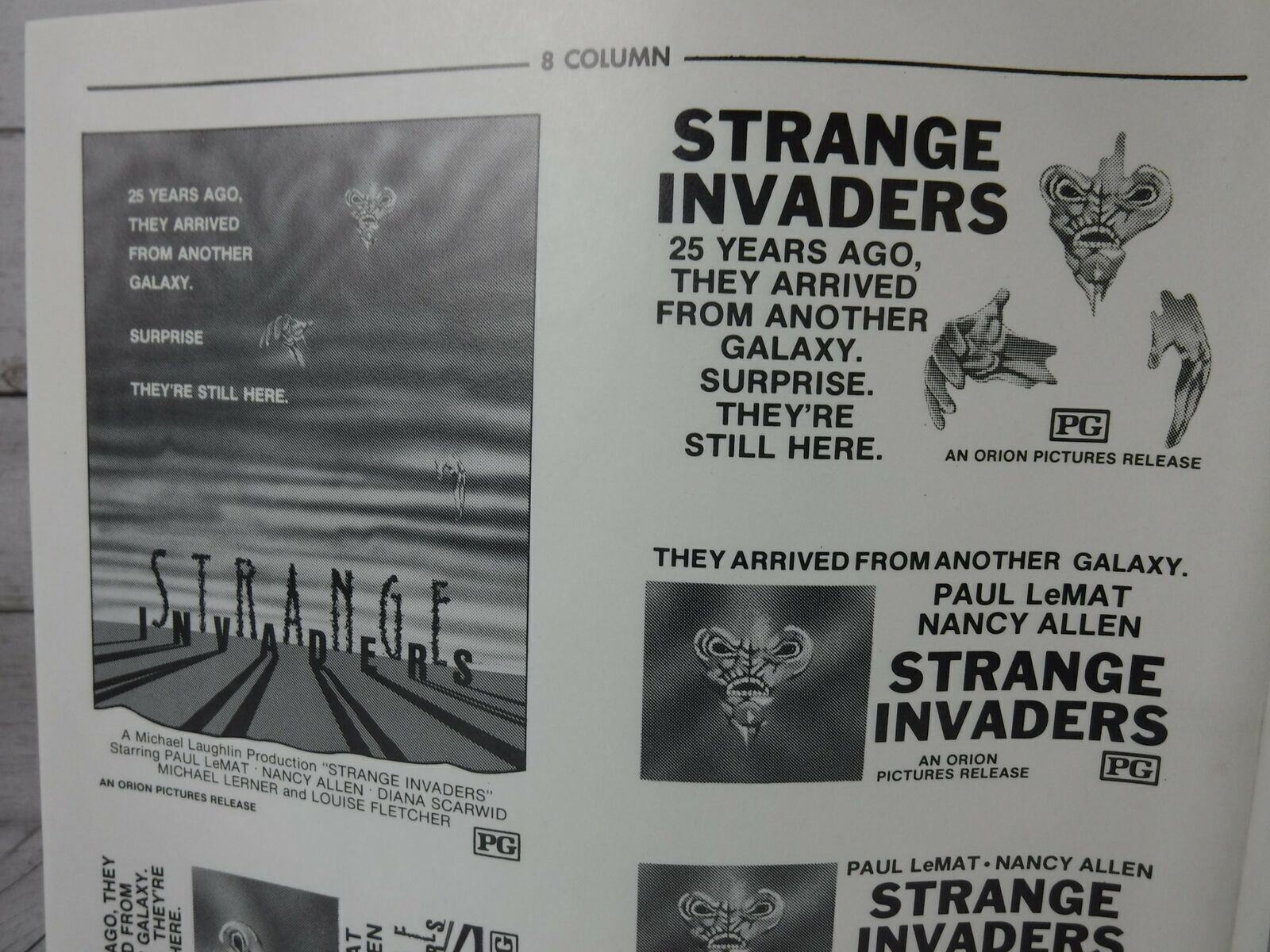 STRANGE INVADERS Movie Mini Ad Sheet VTG Advertising Poster Clip Art Film Sci-Fi