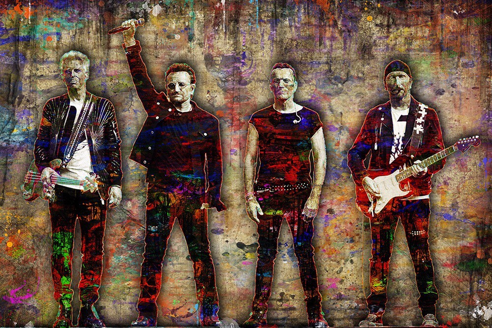 U2 Poster, U2 Pop Art Ink Tribute U2 Colorful 16x20in Free Shipping