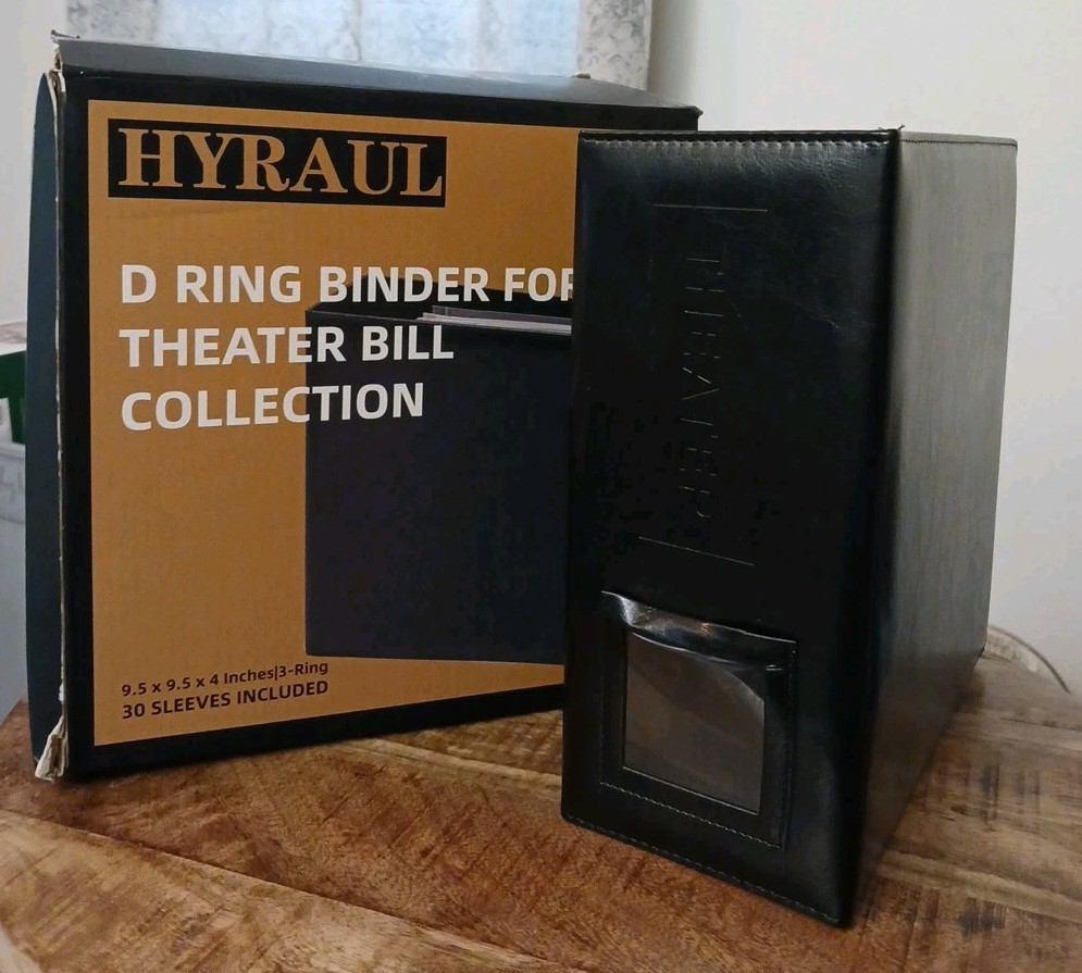 PLAYBILL THEATER Binder, PU Leather Black, 4in D 3 Rings, 30 Plastic Sleeves