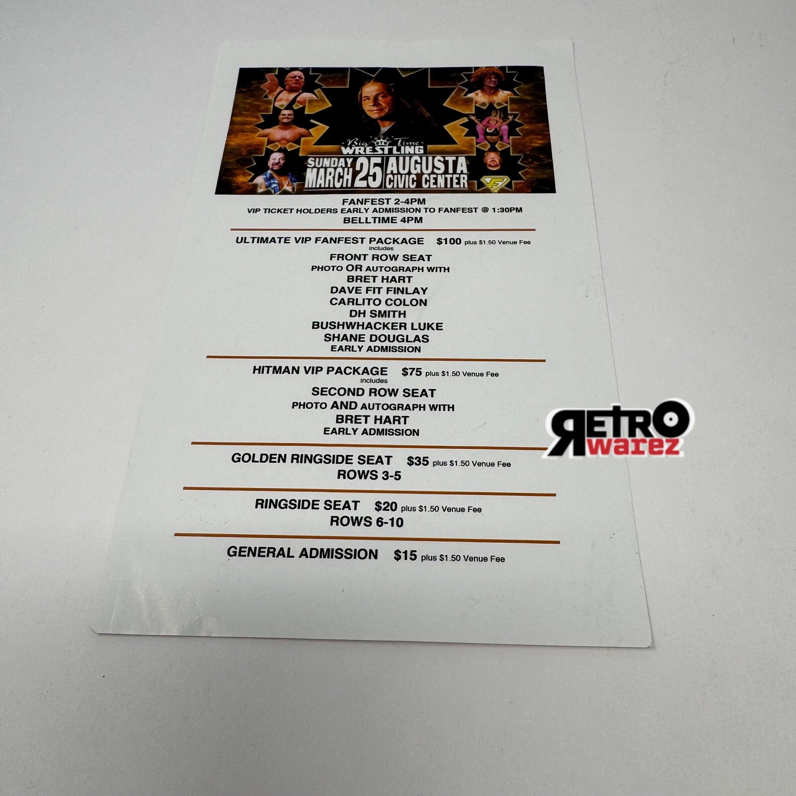 Indy Wrestling Flyer 8.5×5.5” Maine Bret Hart Pro wwe wwf wcw live .